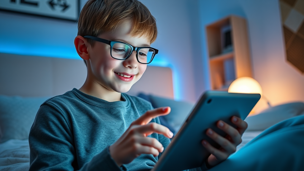 tech-savvy autistic teenager using a tablet for interactive motor skills therapy with a gamified app