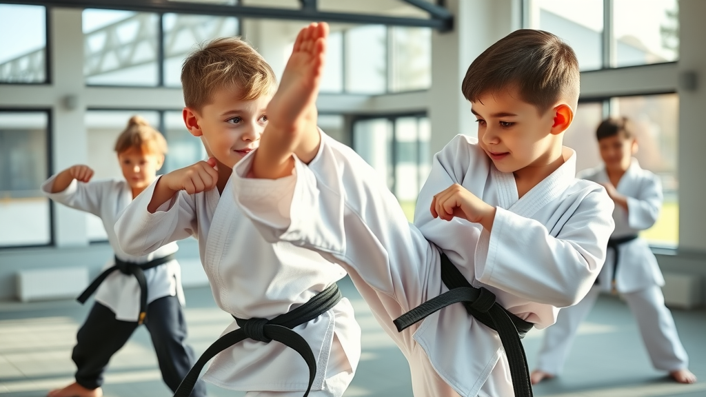 excited children with autism enjoying martial arts class; martial arts for autism support