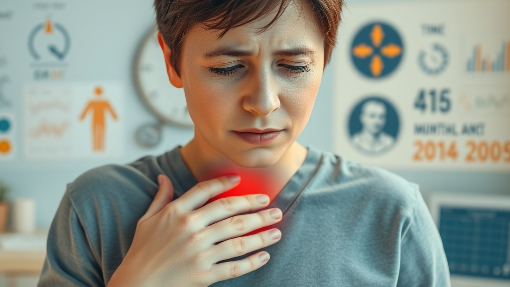 autism spectrum disorder and health - autistic person experiencing common health challenges such as stomach discomfort in a gentle clinical setting