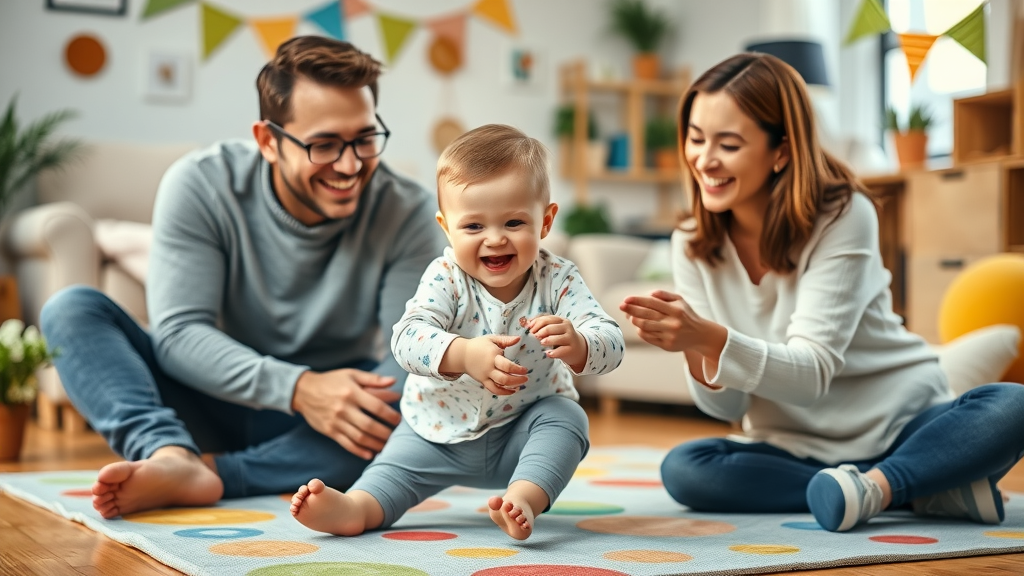 happy family playing with autistic child in joyful at-home exercise; top at-home physical activities for autism