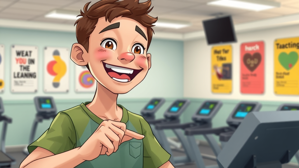 adaptive fitness autistic teen progress digital tracker friendly gym cartoon