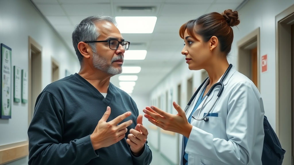 autism spectrum disorder and health - determined parent advocating for autistic child in a healthcare clinic