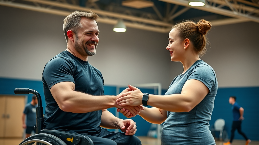 inspiring portrait of adaptive athlete and fitness instructor after an inclusive fitness event