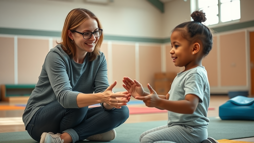 Educator adapting physical activity for autistic child, sensory-friendly, physical education, autism spectrum