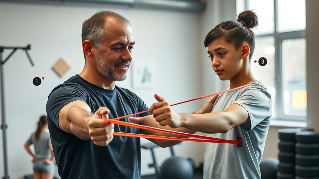 adaptive fitness resistance band progression autistic teen trainer gym