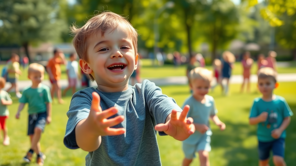 benefits of exercise for autism: joyful autistic child playing catch with caregiver in sunlit park