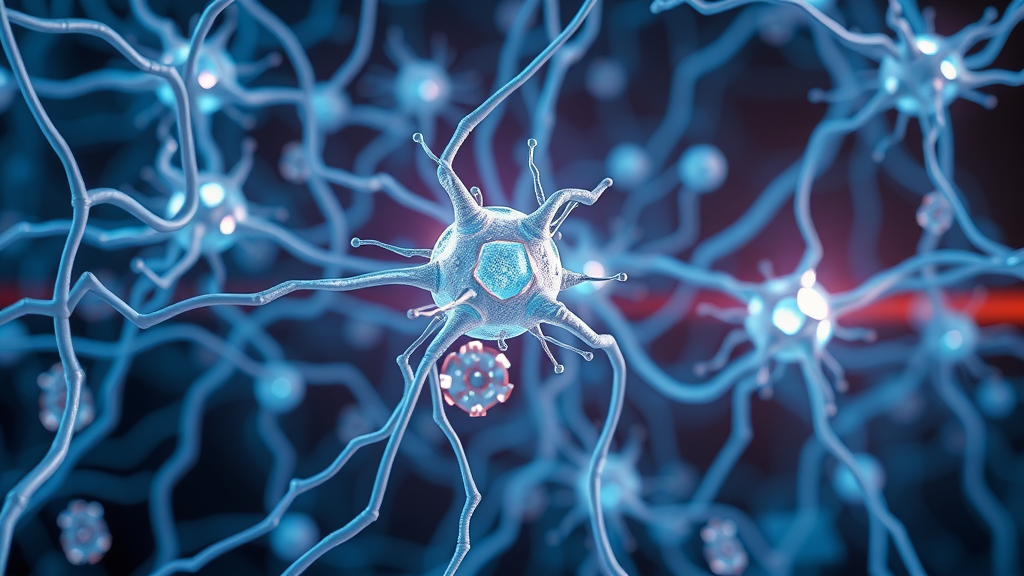 Scientific illustration stem cells interacting with neurons autism spectrum