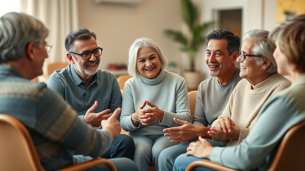 Family support group sharing testimonials on stem cell therapy for autism
