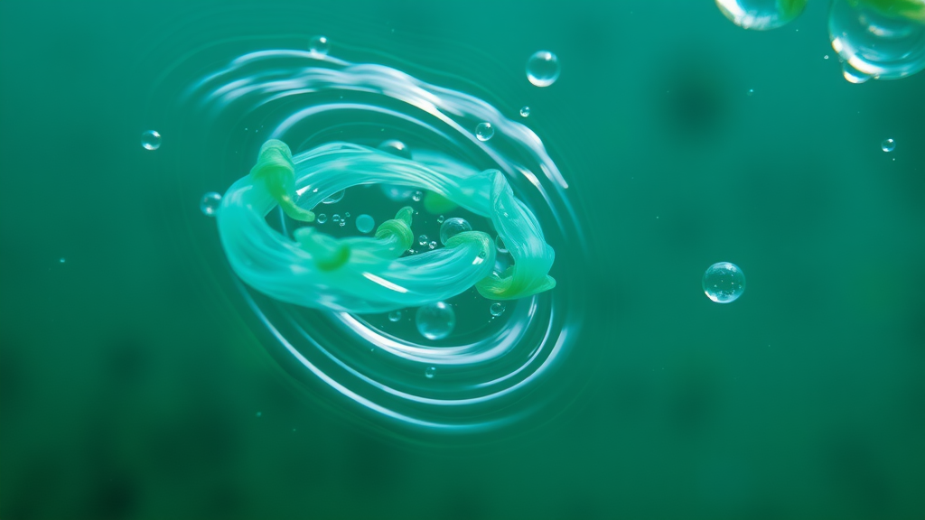 Vivid macro shot of blue-green algae spirulina floating in clean water, healthy and vibrant, swirling gently. Blue green algae and attention deficit/hyperactivity disorder.