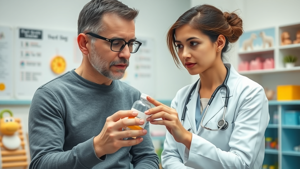 Responsible parent discussing blue green algae supplement with attentive pediatrician for ADHD dietary supplement safety.